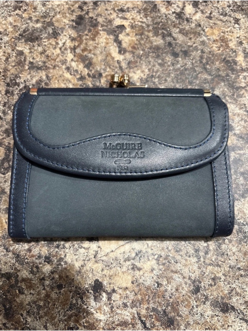 Navy Leather Tri-Fold Wallet